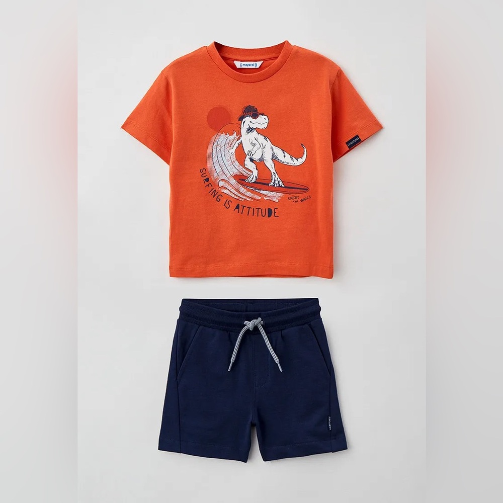 Size 5 Girls Mayoral Orange and Navy Kids Matching Set
